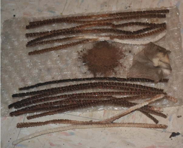 Top: Shank cleaners. Middle: chamber cake and cotton cleaner. Bottom: stem cleaners.